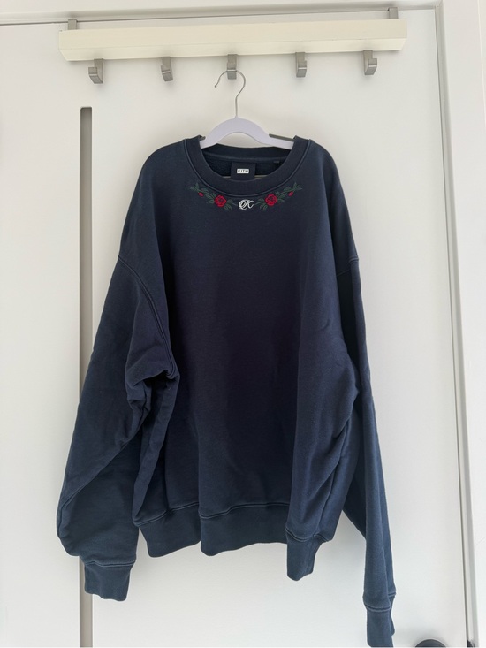 Kith Other - Kith Navy Crewneck Sweatshirt with Red Rose Embroidery